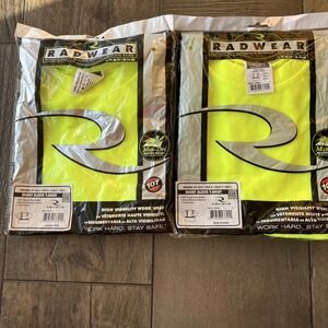 Lot Of 2 Saftey Green High Visibility Radians Radwear Short Sleeve Shirt L Large